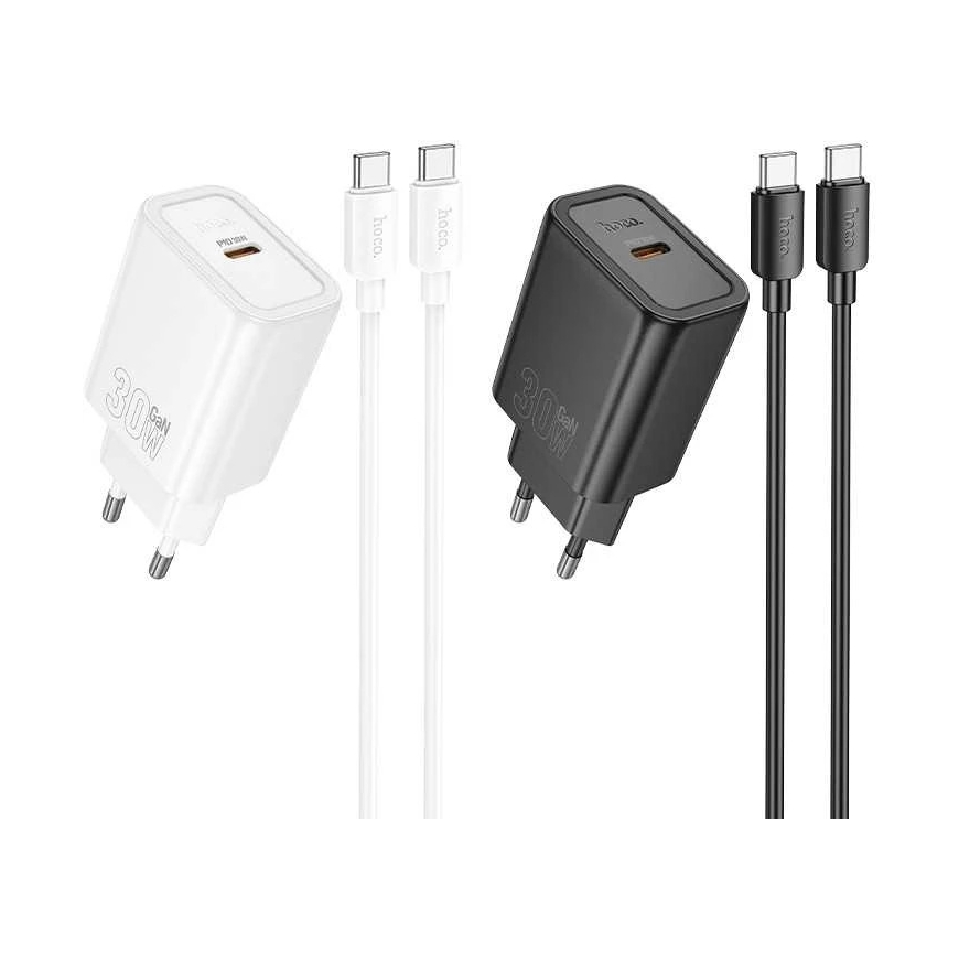 Hoco N62 30W GaN USB-C Charger + USB-C to USB-C cable 1.0m black – 3