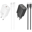 Įkroviklis Hoco N62 30W GaN USB-C + USB-C to USB-C cable 1.0m juodas Įkroviklis Hoco N62 30W GaN USB-C + USB-C to USB-C cable 1.0m juodas