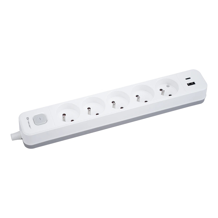 Prailgintuvas TRACER Grid 5S Mobile Ready (5 lizdai, jungiklis, 1x USB A + 1x Type C, max 20W, baltas&pilkas) – 2
