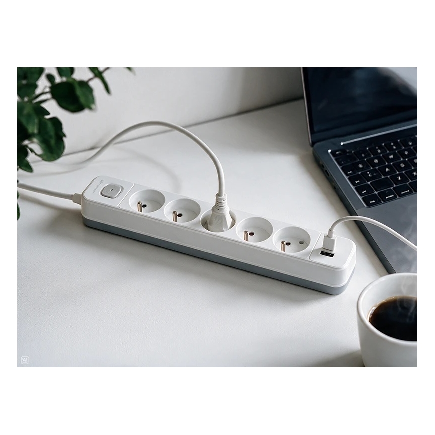 TRACER Grid 5S Mobile Ready pagarinātājs (5 kontaktligzdas, slēdzis, 1x USB A + 1x Type C, max 20W, balts&pelēks) – 4