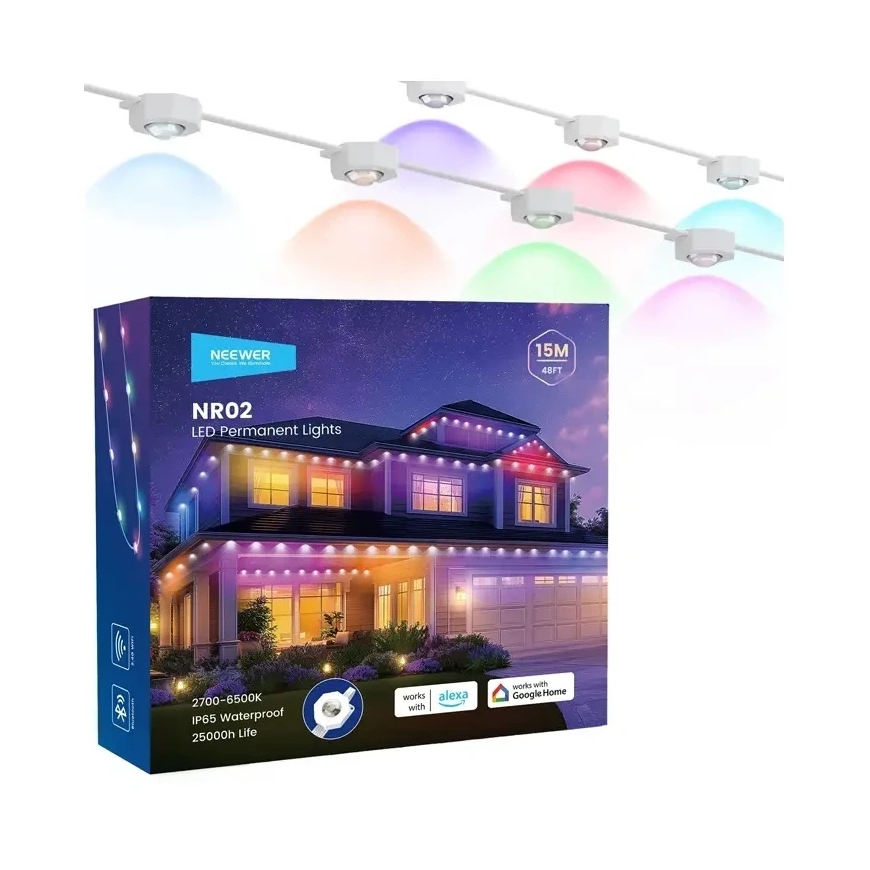 Lauko LED Šviestuvas - NEEWER NR02 15 m RGBCW Lauko Apšvietimo Rinkinys
