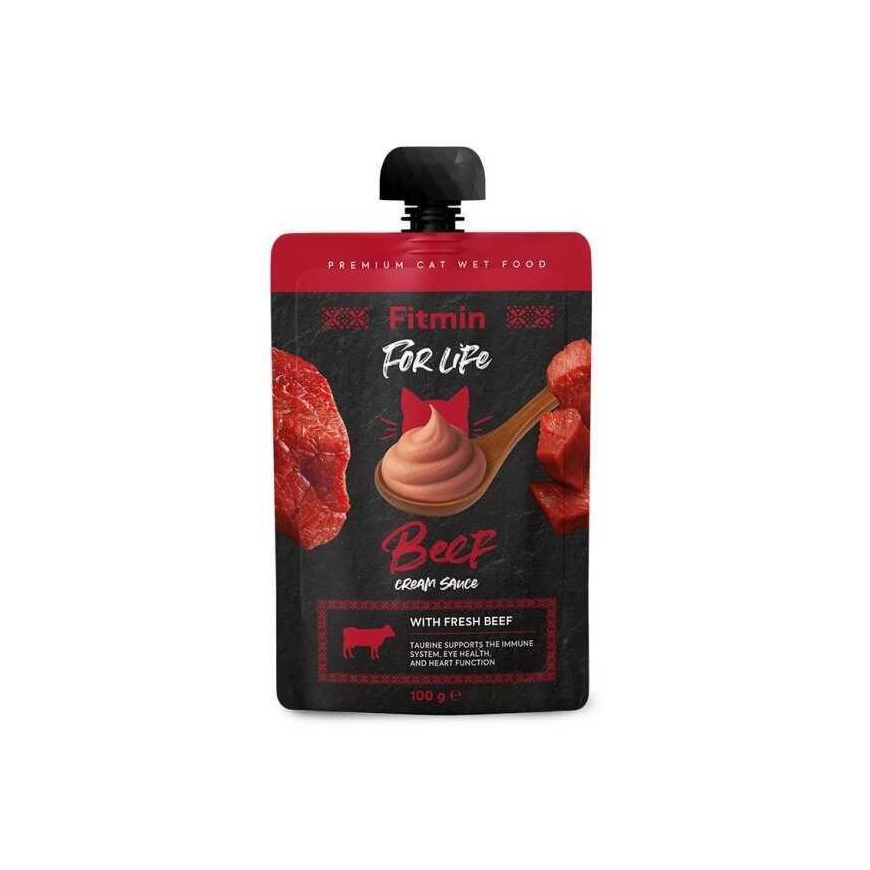FITMIN Fitmin кошачий корм For Life в пакетиках с крем-соусом из говядины 100 г