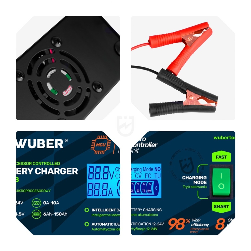 Mikroprotsessoriga autoaku laadija 10 A 6–150 Ah 2–24 V W14018 WUBER – 4