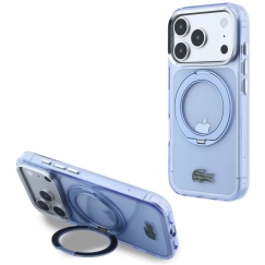 Lacoste IML korpuss ar spīdīgu virsmu un riņķa statīvu MagSafe, paredzēts iPhone 18 Pro Max / 17 Pro Max / zils