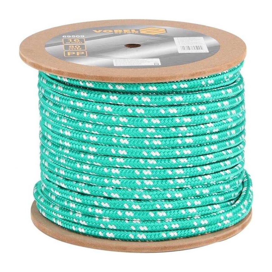 Vorel Braided polypropylene rope, UV resistant, 80 m rope, 16 mm rope, PP rope, braided rope