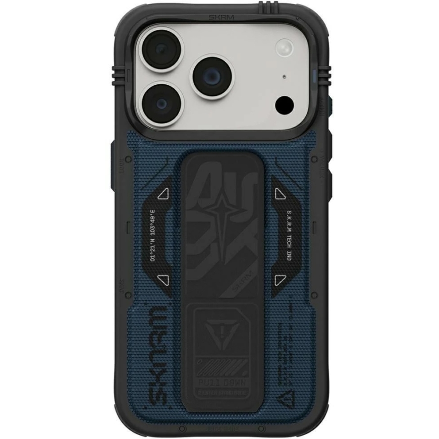Skinarma Phantom MagSafe apvalks + Grip Stand iPhone 18 Pro / 17 Pro, zils