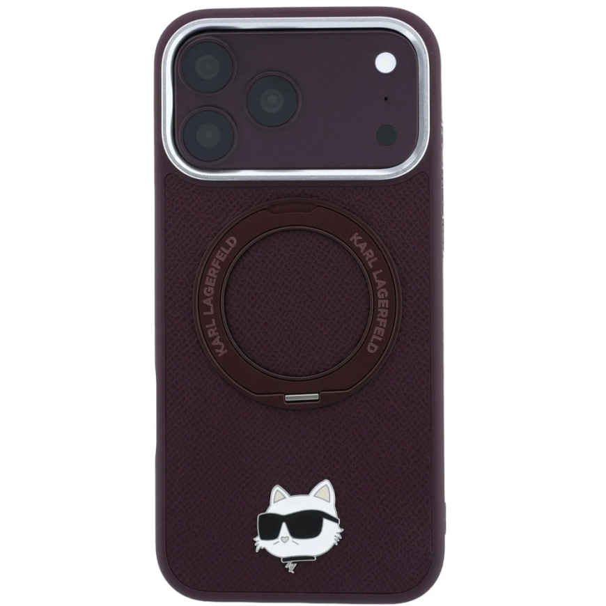 Karl Lagerfeldi ümbrik 360° rõngas-seis Choupette Head Pin MagSafe jaoks iPhone 18 Pro / 17 Pro, burgundia värv. – 4
