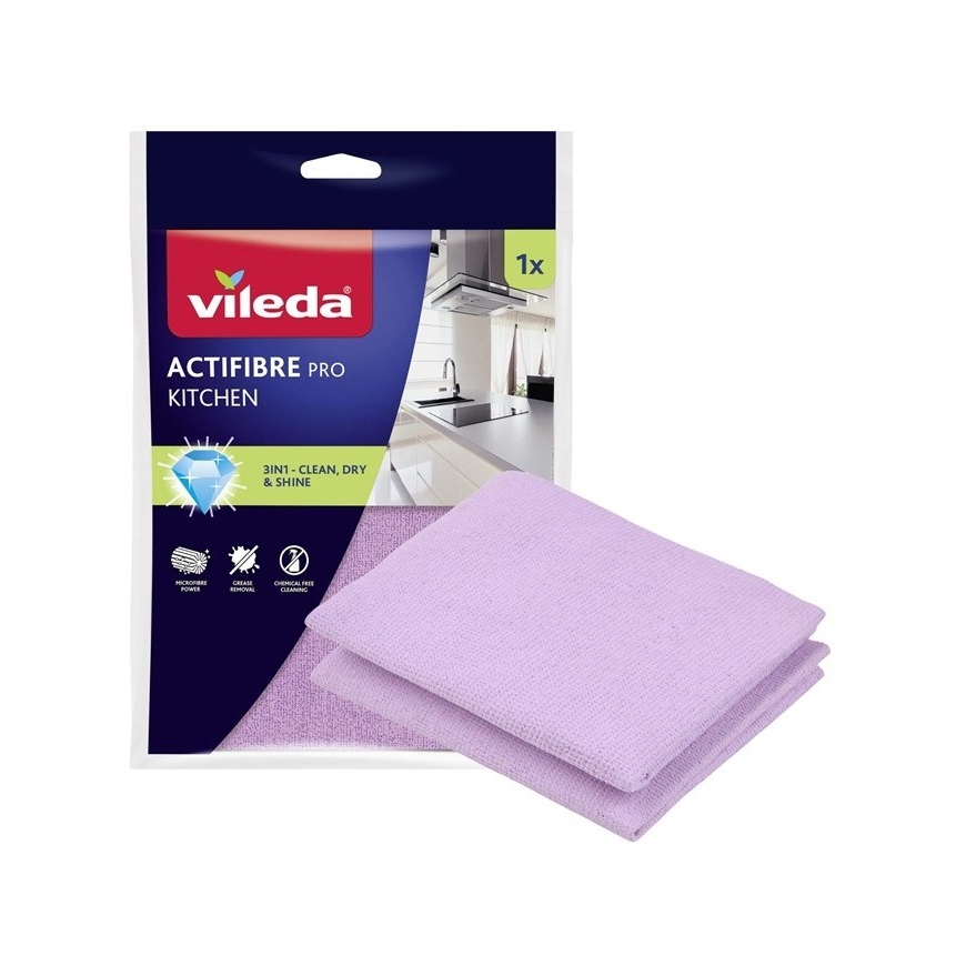 Vileda Ultramax Box plakanu mopu ar virtuves komplektu | 1 pāris universālo cimdu + 1 Actifibre Pro virtuves drānu – 3