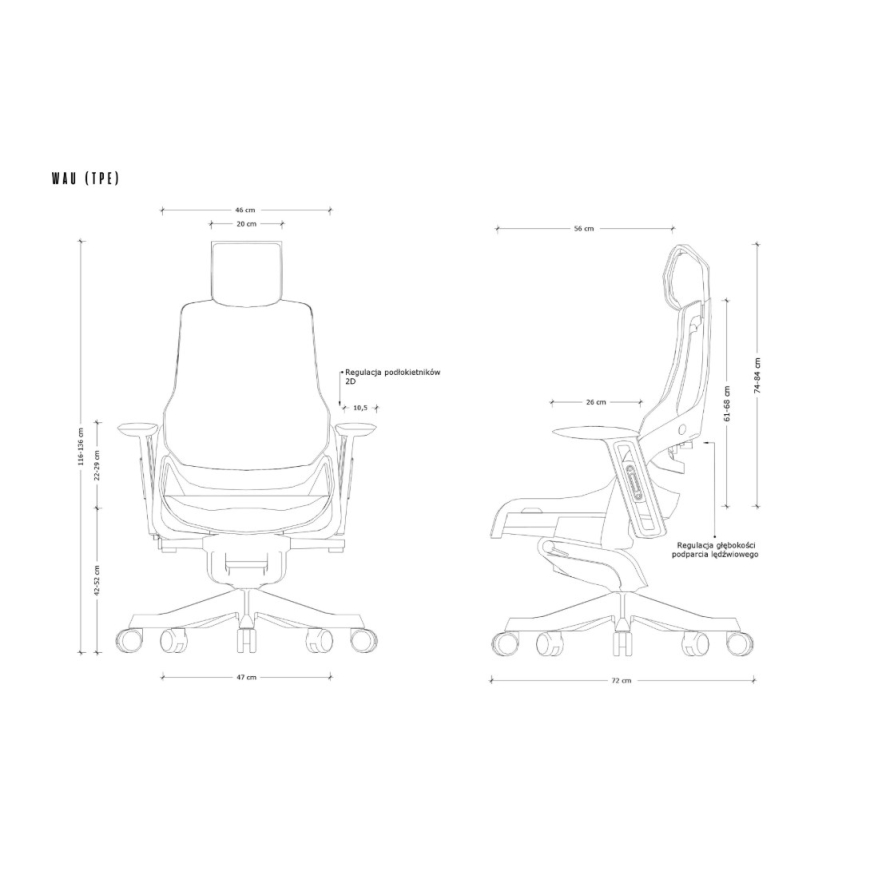 Wau TPE-8 biroja krēsls, pelēks/balts elastomers – 4