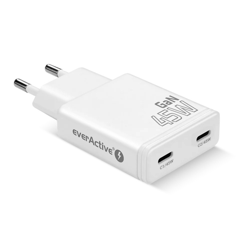 Kroviklis GaN 2x USB-C Quick Charge 3.0 45W PD baltas – 2
