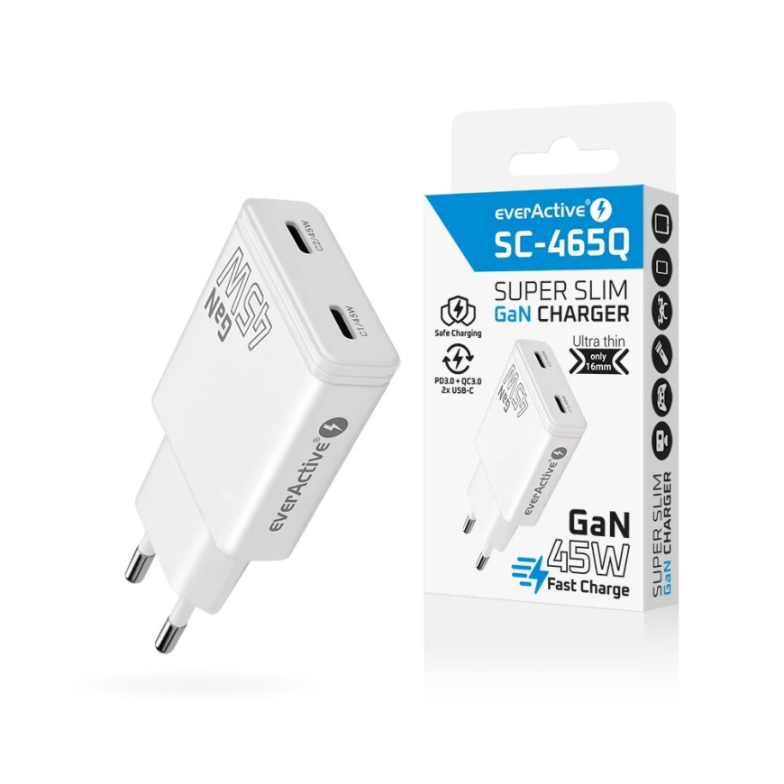Зарядное устройство GaN 2x USB-C Quick Charge 3.0 45W PD белое – 5