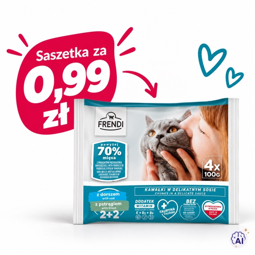 FRENDI Tursk ja forell kastmes karbis – niisked kassitoit – 4x100g