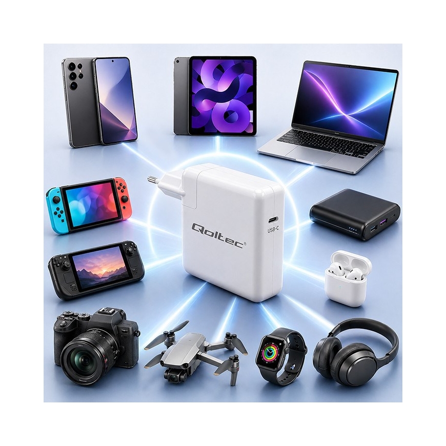 Qoltec 51783 PD 96W lādētājs | 5-20V | 3-4.8A | USB-C – 3