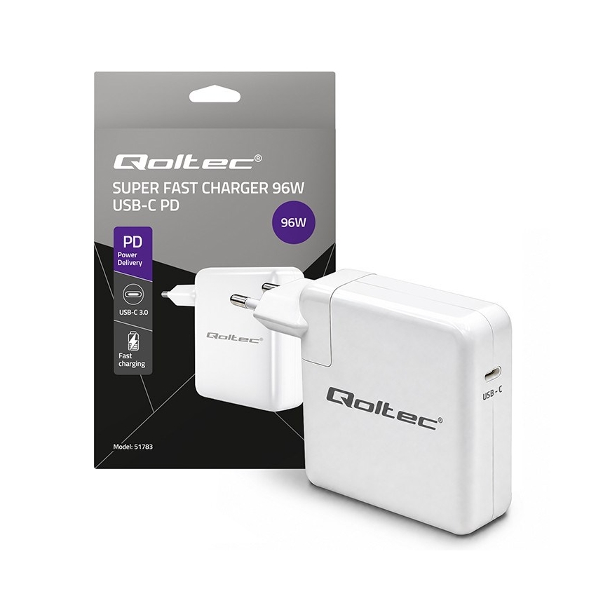 Qoltec 51783 PD 96W laadija | 5-20V | 3-4.8A | USB-C – 4