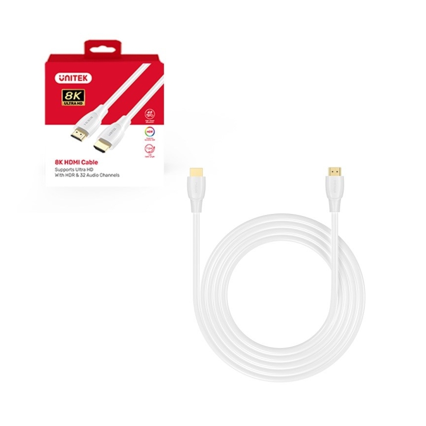 UNITEK HDMI 2.1 8K HDR Kaabel Valge 2 m