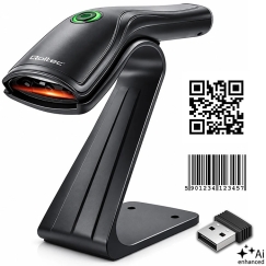 Qoltec Precision Wireless Barcode Scanner Reader 1D 2D + Scanner Stand | QR | EAN | USB