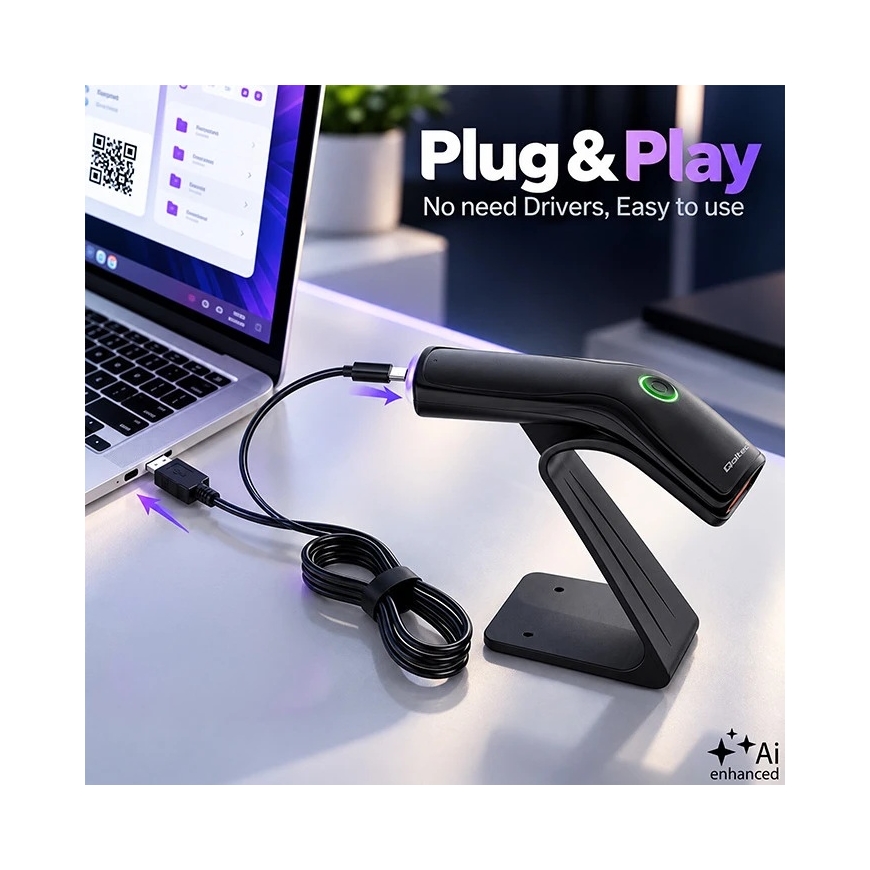 Qoltec Precīzs bezvadu svītrkodu skeneris 1D 2D + skenera statīvs | QR | EAN | USB – 4