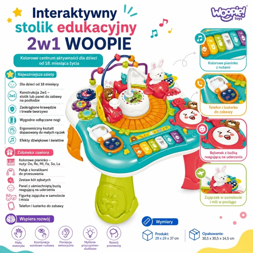 WOOPIE BABY 2 in 1 interaktyvus edukacinis stalas pianino garsai – 3