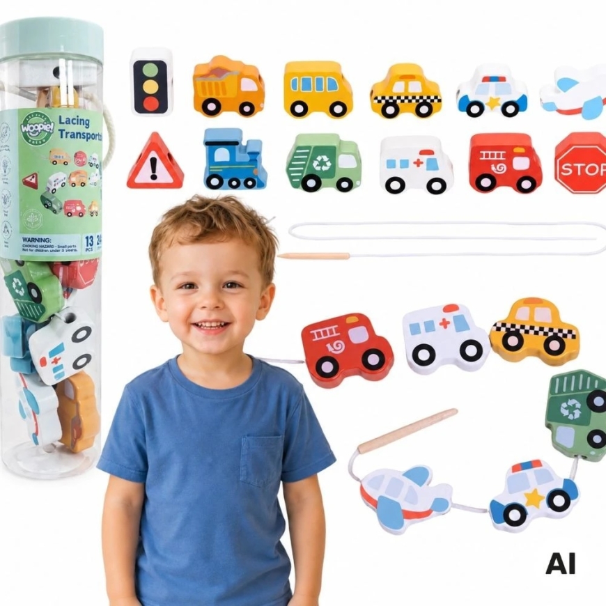 Woopie Roheline puidust niitmiseks mänguasi Transport 13 tk