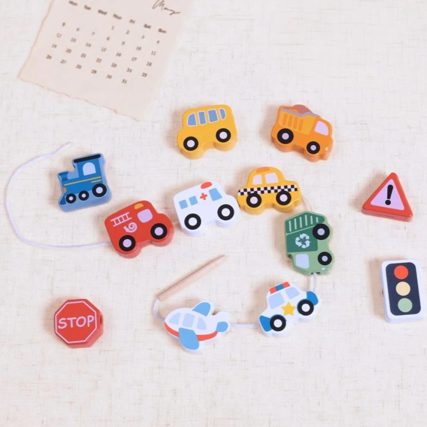 Woopie Zaļais koka pavediena rotaļlieta Transports 13 gab – 2