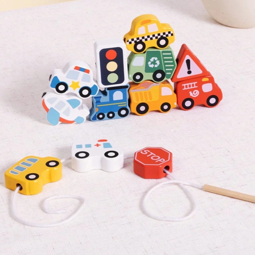 Woopie Žalias medinis vėrimo žaislas Transportas 13 vnt – 3