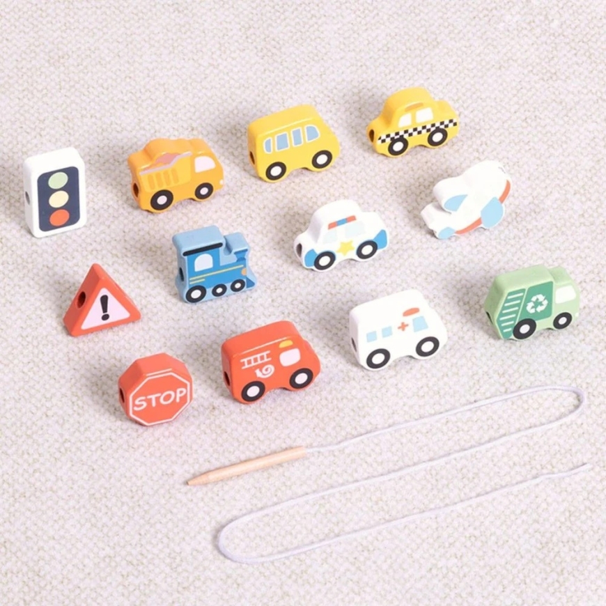 Woopie Žalias medinis vėrimo žaislas Transportas 13 vnt – 4