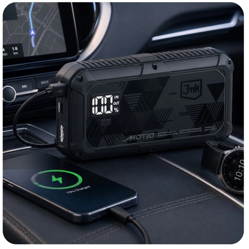 3Mk Protection 3mk Motio HyperBoost Flow 1500A 10,000mAh Smart Start -kaapeleilla ja valolla – 3