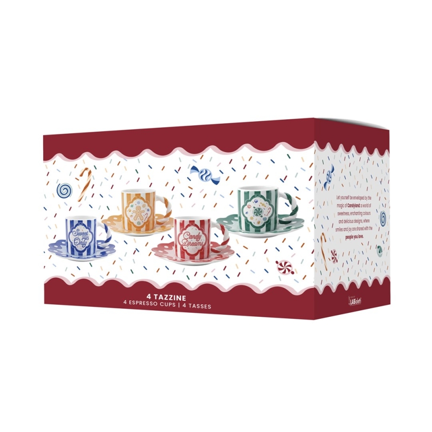 4 tükist BIALETTI Candyland kruuside ja alusplaatide komplekt 4 x 80 ml (NCANDY003) – 2