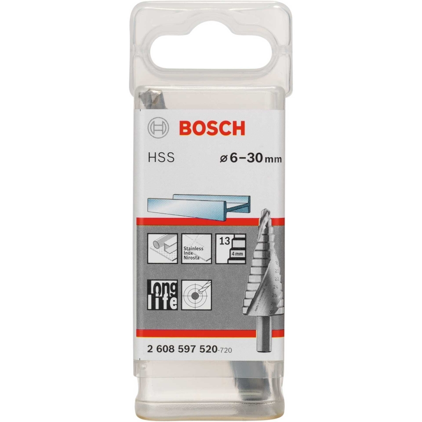 Italeri Bosch HSS laiptinio grąžto, 6mm - 30mm (13 žingsnių, su spiraliniu grioveliu)