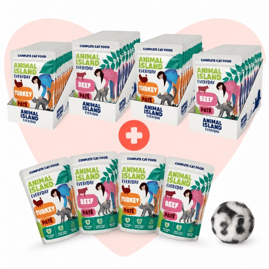ANIMAL ISLAND Love Box Pate Box + Žaislas - šlapias kačių maistas - 48x100g