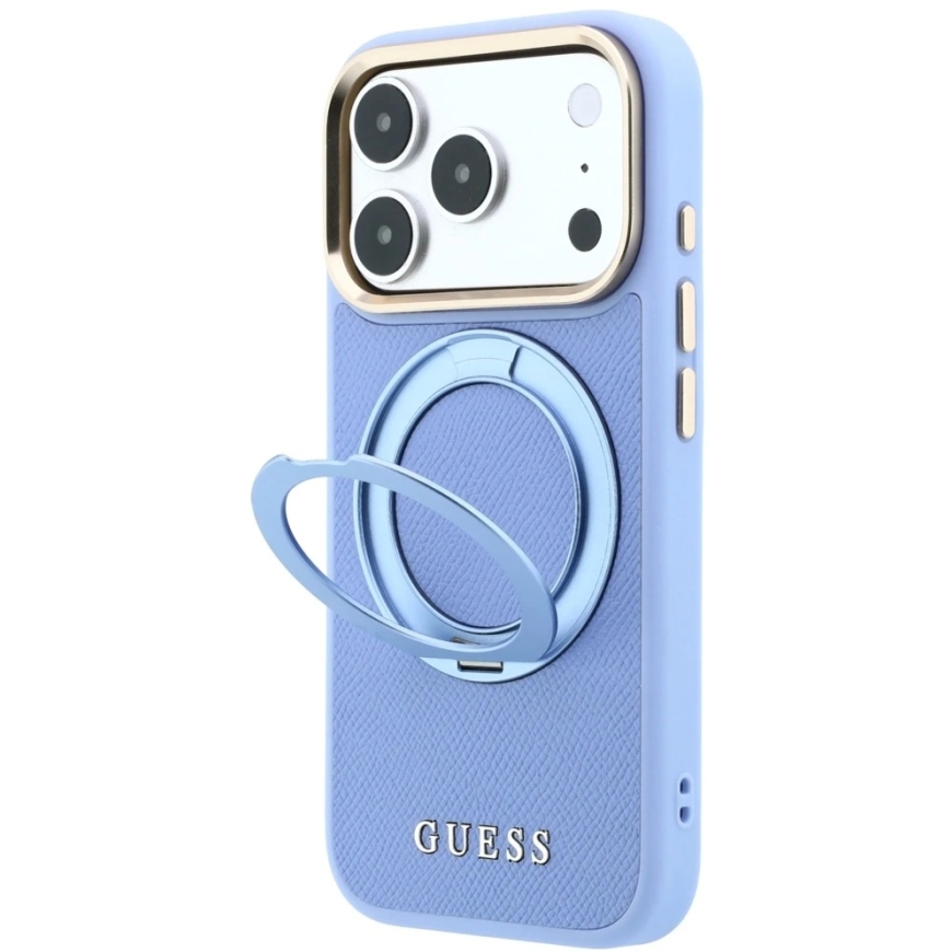 Guess Ring Stand Case 360 Grained Classic Logo MagSafe for iPhone 18 Pro Max / 17 Pro Max Light Blue – 2