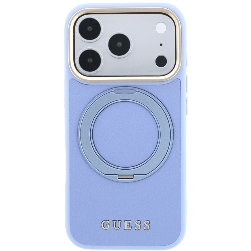 Guess Ring Stand maciņš 360 Grained Classic Logo MagSafe iPhone 18 Pro Max / 17 Pro Max Gaiši zils – 3