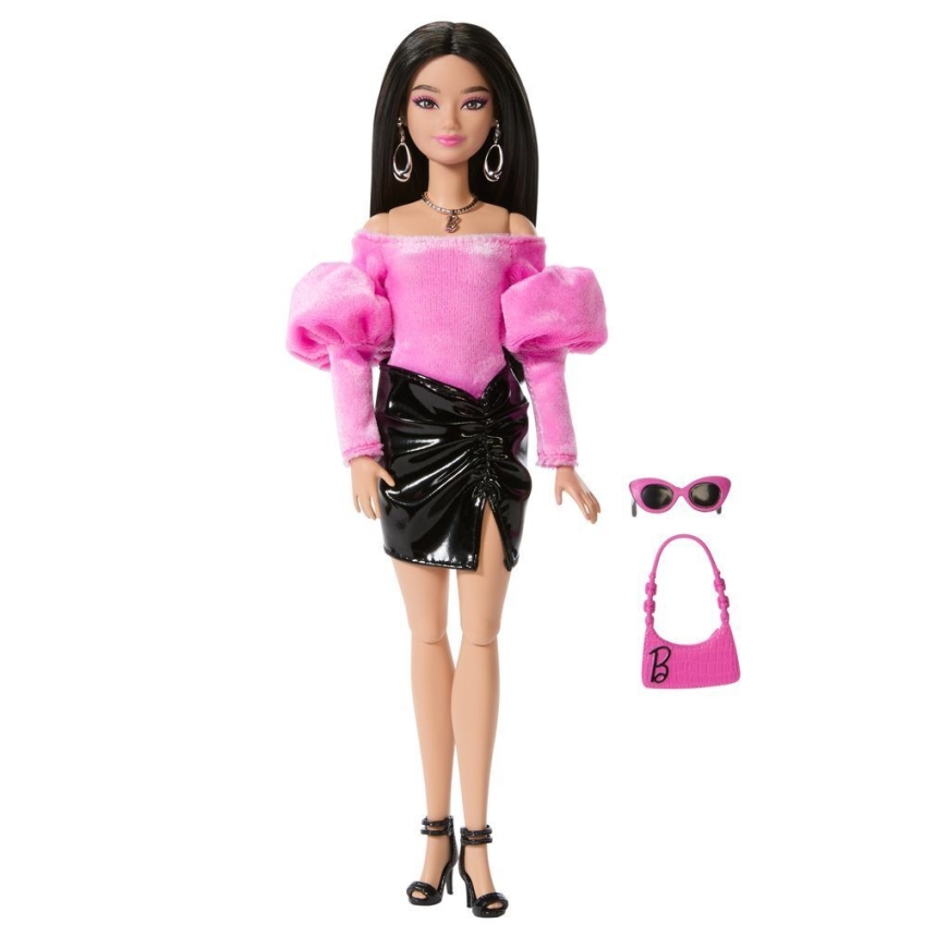 Barbie Deluxe Style lėlių, pūkuotas marškinėliai ir odinė sijonas – 2
