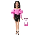 Barbie Deluxe Style lelle, pūkains krekls un ādas svārki