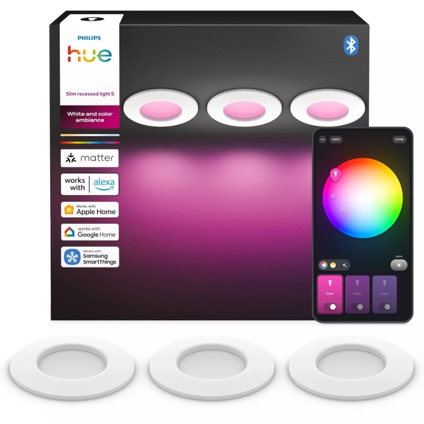 Philips Hue Slim upotettava valaisin, S, valkoinen, 3 kpl