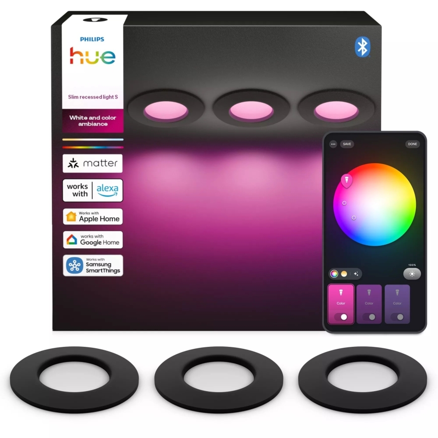Philips Hue Slim recessed light, S, black, 3 pcs