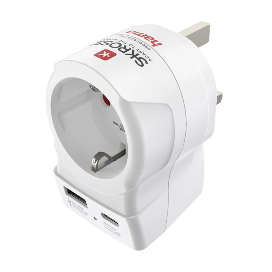 Hama EU to UK power plug adapter Type G (UK) Type C (Europlug)+Type F White – 2