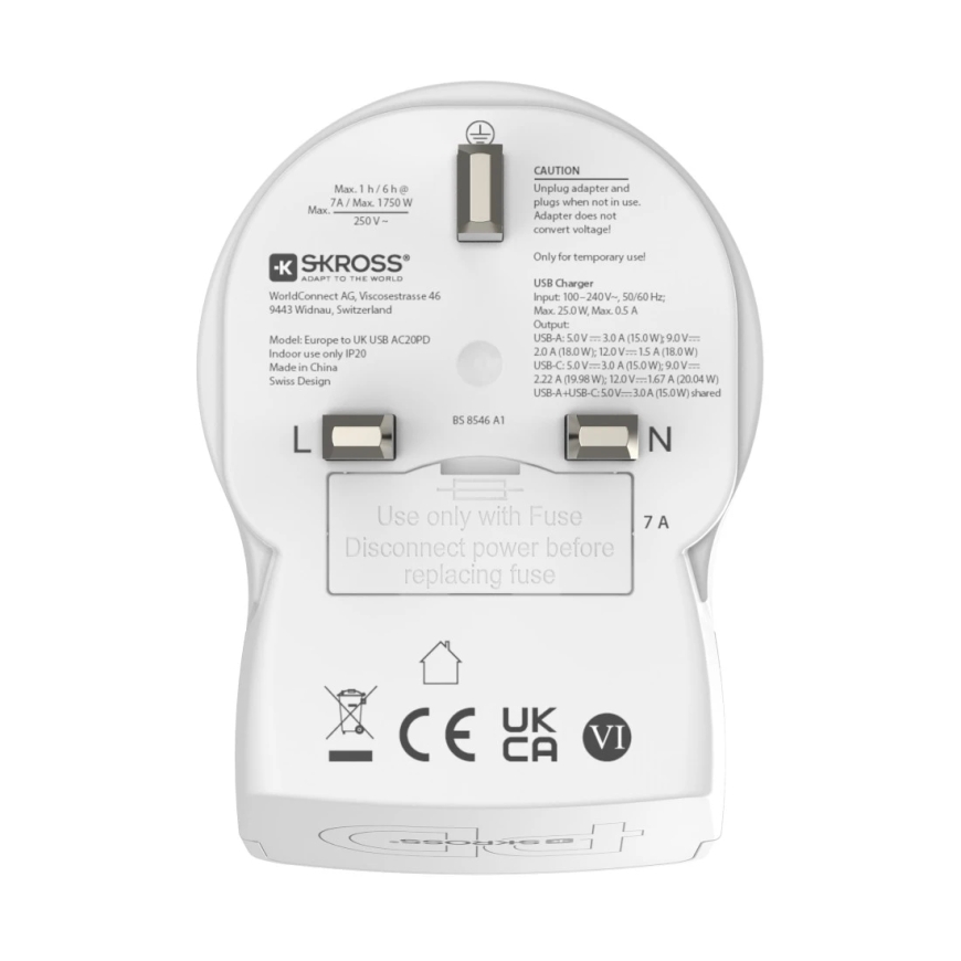 Hama EU to UK power plug adapter Type G (UK) Type C (Europlug)+Type F White – 5