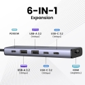Ugreen USB-C Hub 6-in-1 HDMI - 2x USB-A 3.2 - 2x USB-C 3.2 - PD Telakointi Telakka Harmaa Ugreen USB-C Hub 6-in-1 HDMI - 2x USB-A 3.2 - 2x USB-C 3.2 - PD Telakointi Telakka Harmaa