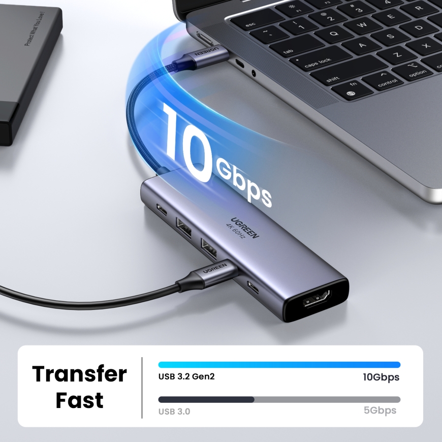 Ugreen USB-C Hub 6-in-1 HDMI - 2x USB-A 3.2 - 2x USB-C 3.2 - PD Docking Dock Grey – 4