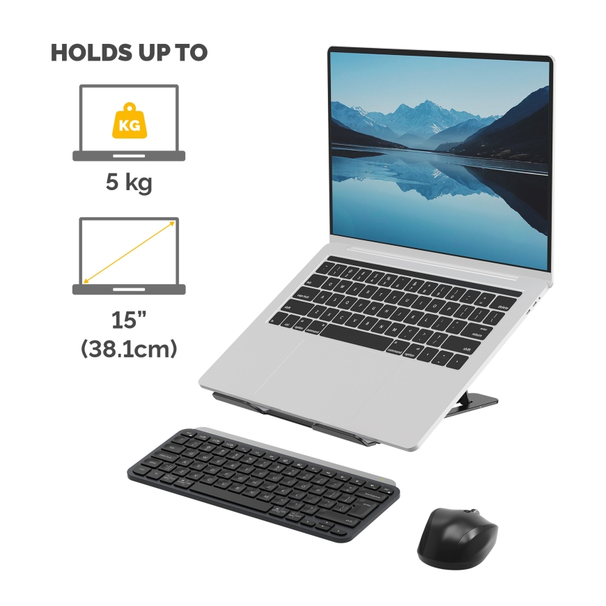 Fellowes Alumia 100138868 klēpjdatoru statīvs Portatīvā datora statne Melns 38,1 cm (15") – 3