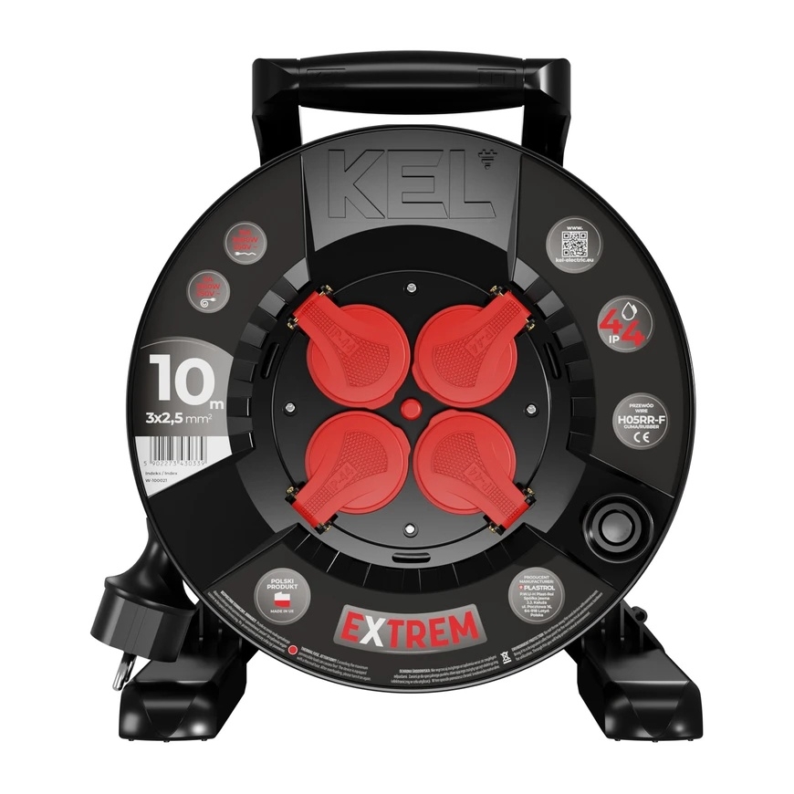 Plastrol Extension Reel EXTREM LINE, 4x2p+Z, IP44, 16A, H05RR-F, 32.5, 10m, BLACK – 3