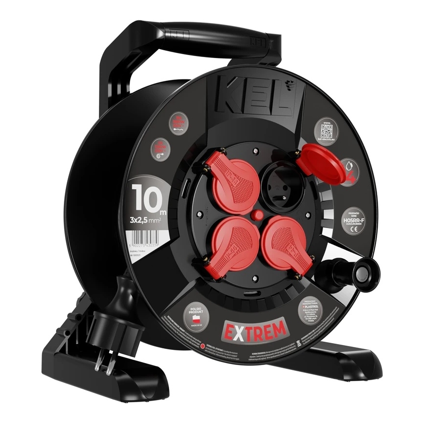 Plastrol Extension Reel EXTREM LINE, 4x2p+Z, IP44, 16A, H05RR-F, 32.5, 10m, BLACK – 4