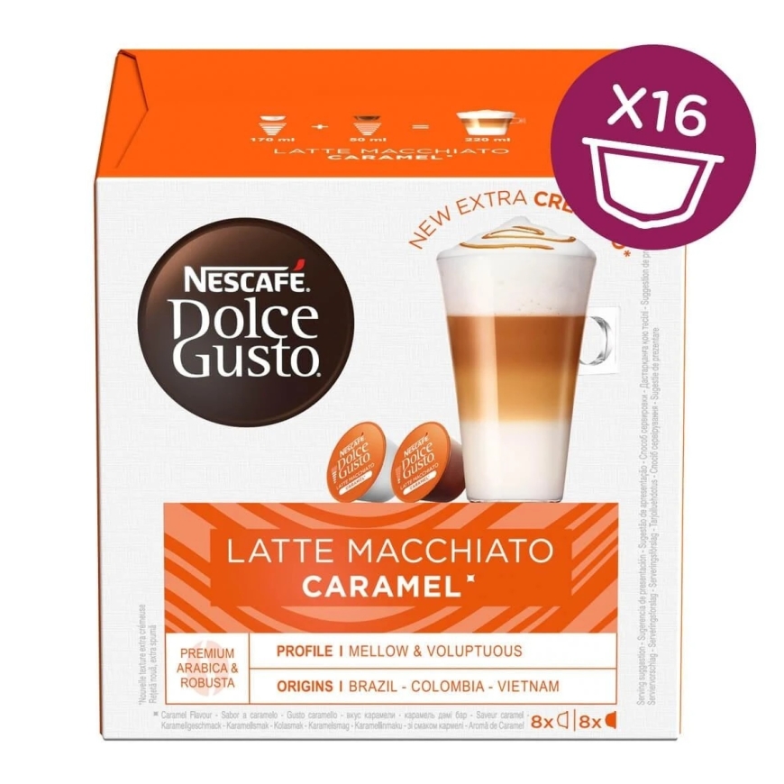 Nescafe kafijas kapsulas DOLCE GUSTO LATTE MACCHIATO CARAMEL, 8+8 gb. – 2
