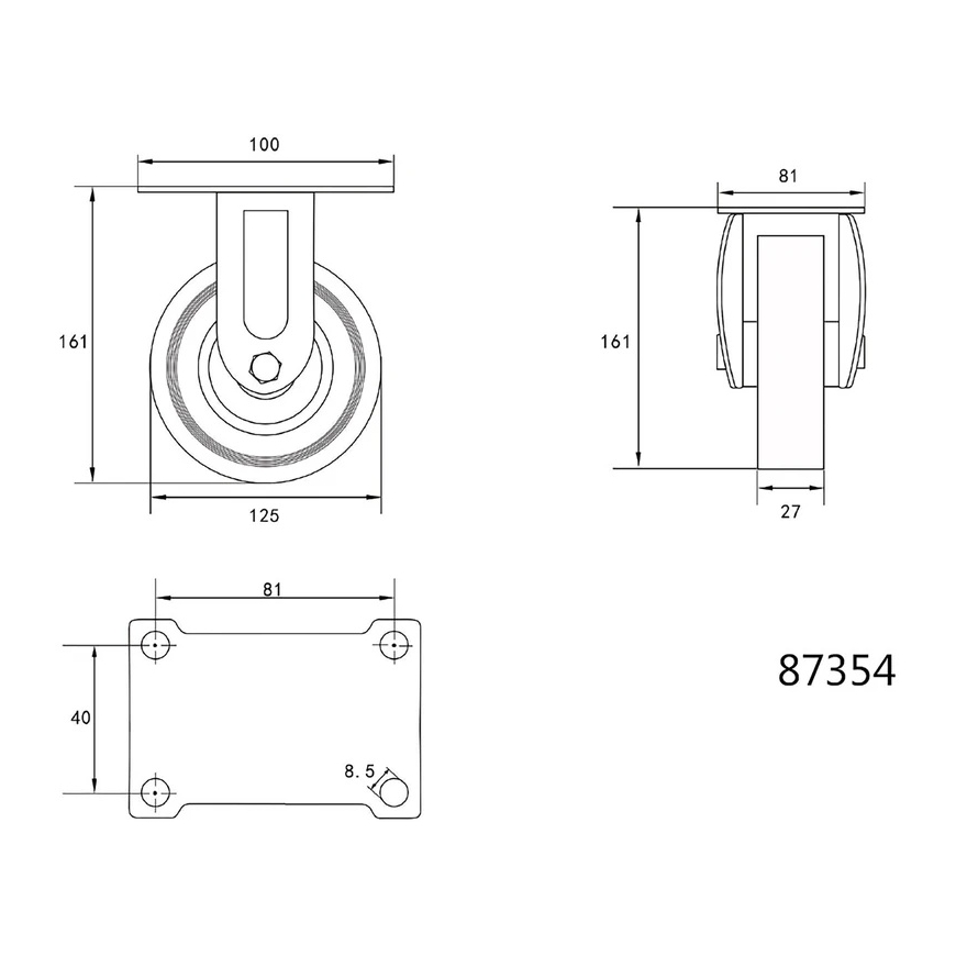 VOREL KIINTEÄ PYÖRÄ HARMAALLA KUMILLA 125mm – 3