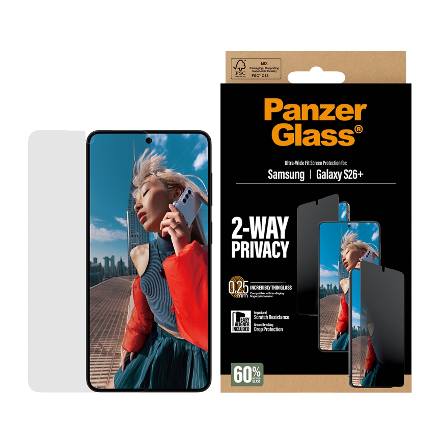 PanzerGlass ® 2-Way Privacy Screen Protector Samsung Galaxy S26+ | Ultra-Wide Fit w. EasyAligner – 2
