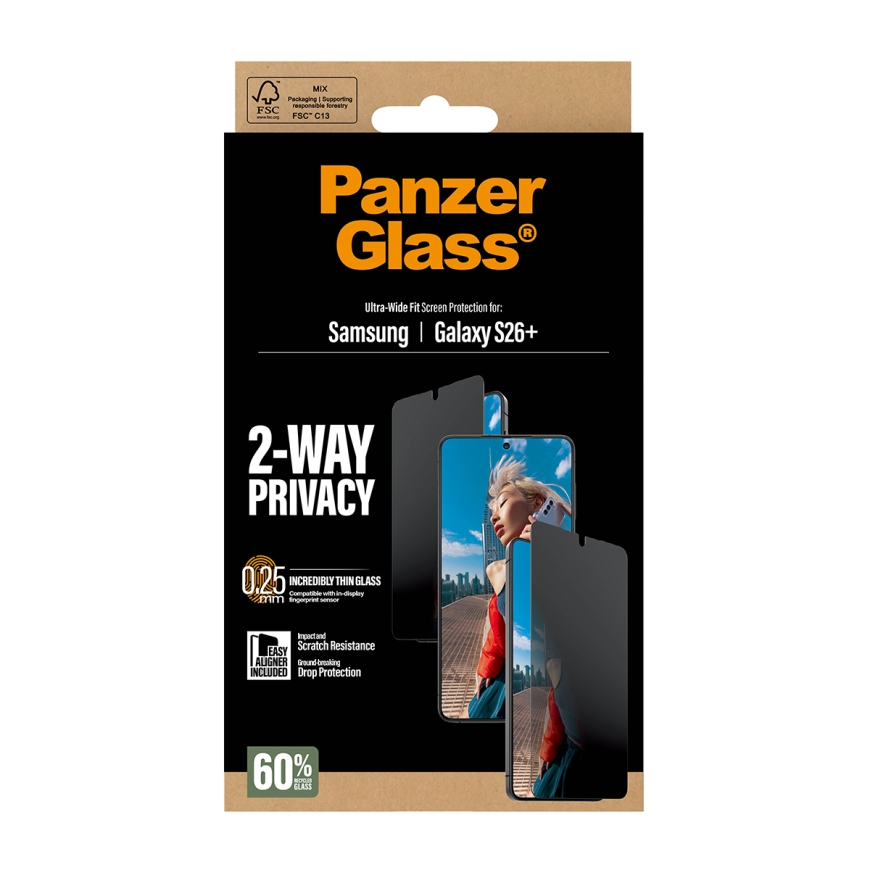 PanzerGlass ® 2-Way Privacy Screen Protector Samsung Galaxy S26+ | Ultra-Wide Fit w. EasyAligner Ska – 3