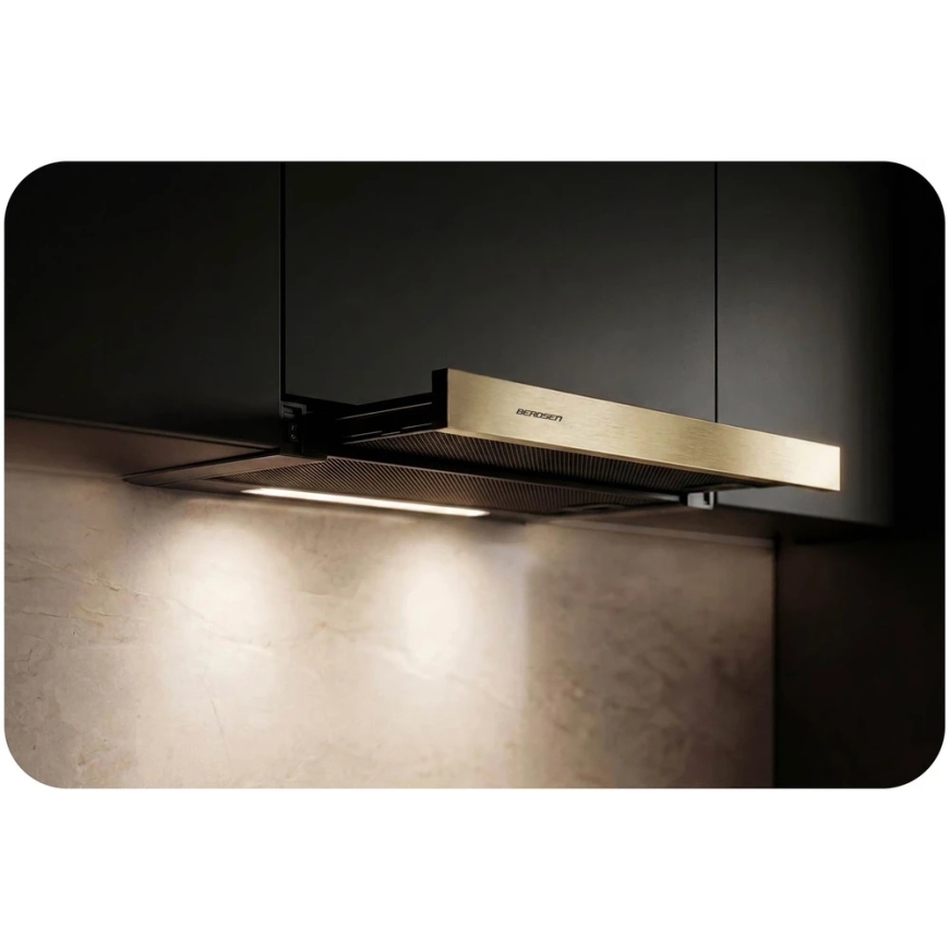 Telescopic 60 cm under-cabinet kitchen hood Berdsen BE-60-LW in black and gold colors – 3