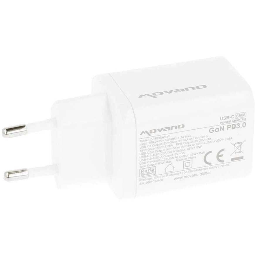 Įkroviklis Movano GaN 65W 2x USB-C PD + USB-A (baltas) – 4