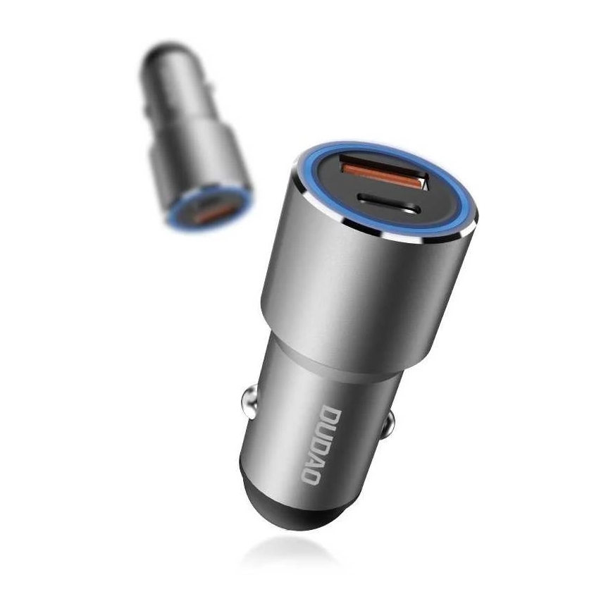 Dudao USB / USB automobilinis įkroviklis Type C Power Delivery greitas įkrovimas 22.5 W pilkas (R4PQ)